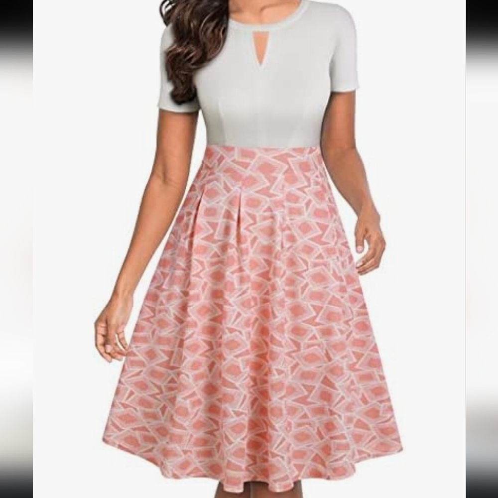 New YATHON Womens Swing Casual Party Dress Pockets Short Sleeve Classic